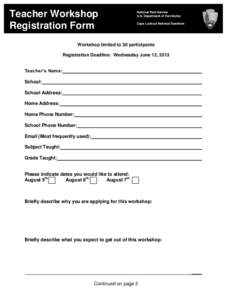 Application for the Teacher to TRT Program for Summer 2009