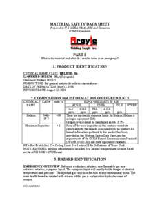 MATERIAL SAFETY DATA SHEET Prepared to U.S. OSHA, CMA, ANSI and Canadian WHMIS Standards PART I What is the material and what do I need to know in an emergency?