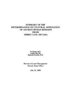 SUMMARY OF THE DETERMINATION OF CULTURAL AFFILIATION OF ANCIENT HUMAN REMAINS