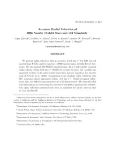 Revised submission to ApJ  Accurate Radial Velocities of 2086 Nearby FGKM Stars and 132 Standards1 Carly Chubak2 , Geoffrey W. Marcy2 , Debra A. Fischer5 , Andrew W. Howard2,3 , Howard Isaacson2 , John Asher Johnson4 , J