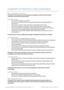 Summary of Principles and Standards  ............................................................................. Part A: Managing the museum  Principle A1: The museum has a sound legal and management framework that fol