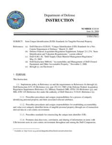 Department of Defense  INSTRUCTION NUMBER[removed]June 16, 2008 USD(AT&L)