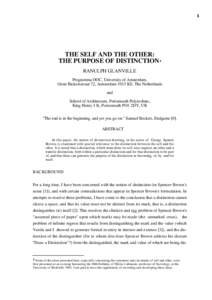 1  THE SELF AND THE OTHER: THE PURPOSE OF DISTINCTION1 RANULPH GLANVILLE Programma OOC, University of Amsterdam,