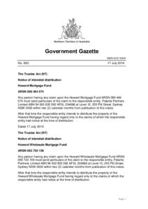 Northern Territory of Australia  Government Gazette ISSN-0157-833X  No. S63