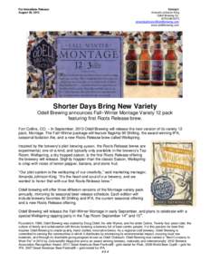 For Immediate Release: August 30, 2013 Contact: Amanda Johnson-King Odell Brewing Co.