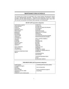 MAINTENANCE DRUG SCHEDULE The following lists of drugs are appended to the contract between Saskatchewan Health and each Saskatchewan pharmacy. Prescribing and dispensing should be in these quantities once the medical th