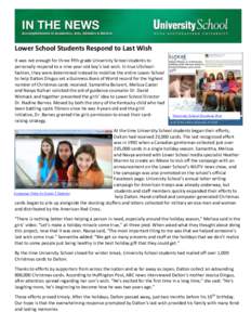 Lower School Students Respond to Last Wish | Univesity School of NSU