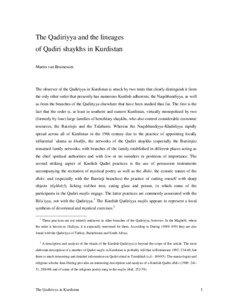 The Qadiriyya and the lineages of Qadiri shaykhs in Kurdistan Martin van Bruinessen
