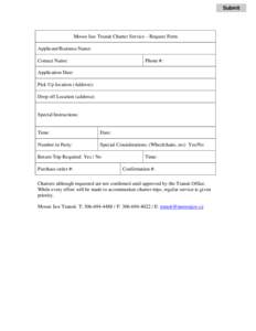 Moose Jaw Transit Charter Service – Request Form