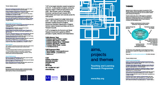 Teaching and Learning Research Programme / Andrew Pollard / Mary James / Learning / Educational psychology / Higher Education Funding Council for England / Miriam David / E-learning / Problem-based learning / Education / Education in the United Kingdom / Teaching