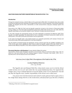 Primary Source Document with Questions (DBQs) SELECTIONS FROM LÊ QUÝ ÐÔN’S DESCRIPTIONS OF THE SOUTH IN THE 1770s Introduction Through the sixteenth century, while the Mạc ran the government of Đại Việt in t