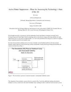 Active Flutter Suppression – Plans for Assessing the Technology’s State of the Art Eli Livne [removed] William E. Boeing Department of Aeronautics and Astronautics University of Washington