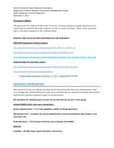 State of Vermont, Green Mountain Care Board Request for Proposal: Business Performance Management System State’s Response to Pre-bid Questions December 7, 2012  Prospective bidders