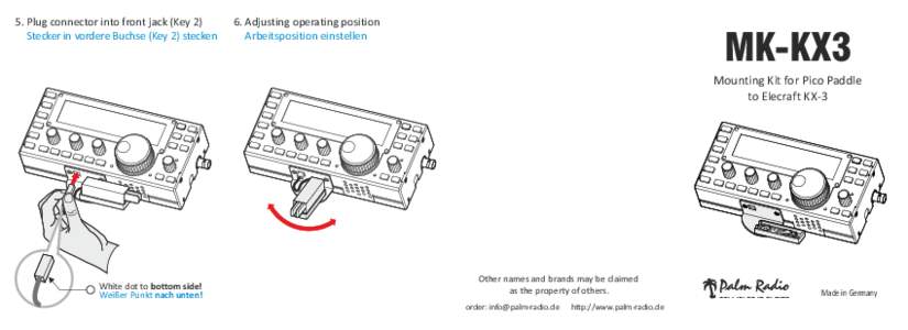 5. Plug connector into front jack (Key 2) Stecker in vordere Buchse (Key 2) stecken 6. Adjusting operating position Arbeitsposition einstellen