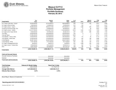Missouri State Treasurer  Missouri St FY12 Portfolio Management Portfolio Summary February 29, 2012