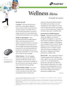 Wellness Menu  For Health Net members Healthy lifestyle Pam White