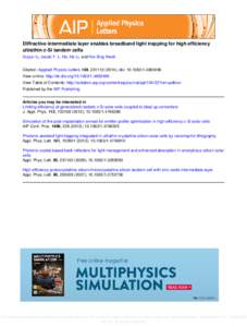 Diffractive intermediate layer enables broadband light trapping for high efficiency ultrathin c-Si tandem cells Guijun Li, Jacob Y. L. Ho, He Li, and Hoi-Sing Kwok Citation: Applied Physics Letters 104, [removed]); do