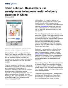 Smart solution: Researchers use smartphones to improve health of elderly diabetics in China