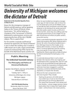 World Socialist Web Site  wsws.org University of Michigan welcomes the dictator of Detroit