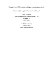 Comparison of different element types in structural analysis K. Elsäßer*, B. Keding**, H. Müllerschön**, C. Pedrazzi*, * TRW Automotive TRW Occupant Restraint Systems GmbH&Co. KG IndustriestrAlfdorf