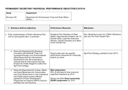 PERMANENT SECRETARY INDIVIDUAL PERFORMANCE OBJECTIVES[removed]Name Department  Bronwyn Hill