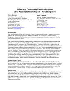 Urban and Community Forestry Program 2013 Accomplishment Report – New Hampshire State Contact State Forester