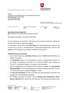 Niedersächsisches Kultusministerium Niedersächsisches Kultusministerium, Postfach 1 61, 30001 Hannover  An die