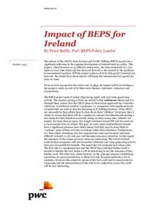 www.pwc.ie  Impact of BEPS for Ireland By Peter Reilly, PwC BEPS Policy Leader