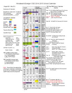 Woodward-Granger CSD[removed]School Calendar (August 20 – May 22 ) August Summary of Calendar: Days/Hours classroom: [removed]