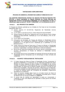 COMITÉ NACIONAL DEL RESIDENTADO QUÍMICO FARMACÉUTICO DECRETO SUPREMO N° SA DISPOSICIONES COMPLEMENTARIAS PROCESO DE ADMISIÓN AL RESIDENTADO QUÍMICO FARMACÉUTICO 2017