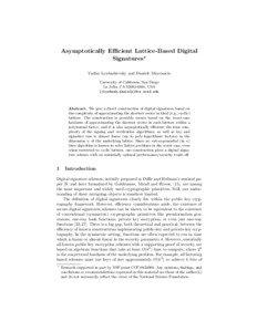 Digital signature / Ideal lattice cryptography / One-way function / Cryptography / Lattice-based cryptography / Lattice