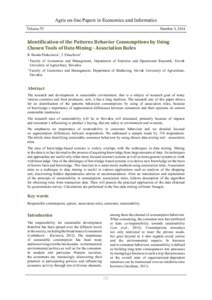 Agris on-line Papers in Economics and Informatics Volume VI Number 3, 2014  Identification of the Patterns Behavior Consumptions by Using