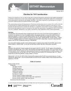 GST/HST Memorandum 14.5 October[removed]Election for Nil Consideration