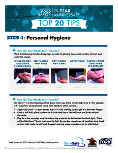 4: Personal Hygiene How do You Wash Your Hands? Place the following handwashing steps in order by placing the correct number of each step under the image. RINSE HANDS AND ARMS