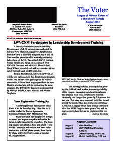 The Voter League of Women Voters of Central New Mexico August 2013 League of Women Voters of Central New Mexico