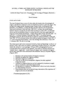 AN IDEA, A TRIBE, AND THEIR CRITICS: RATIONAL CHOICE AND THE SOCIOLOGY OF RELIGION (written for Bryan Turner (ed.): Companion to the Sociology of Religion, Blackwell, c.