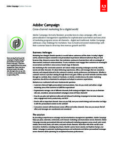 Adobe Campaign Solution Overview  Adobe® Campaign Cross-channel marketing for a digital world Adobe Campaign, formerly Neolane®, provides best-in-class campaign, offer, and personalization management capabilities for s