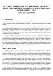 HOTUBA YA WAZIRI WA KILIMO NA USHIRIKA MHE. PAUL P. KIMITI (MB), WAKATI AKIWASILISHA BUNGENI MAKADIRIO YA MATUMIZI YA FEDHA KWA MWAKAI.