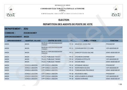 RÉPUBLIQUE DU BÉNINCOMMISSION ÉLECTORALE NATIONALE AUTONOME (CENA) -------