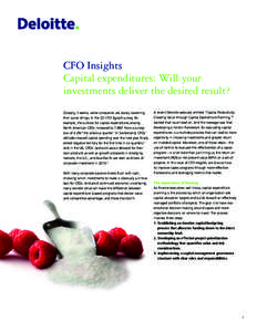 CFO Insights Capital expenditures: Will your investments deliver the desired result? Globally, it seems, some companies are slowly loosening their purse strings. In the Q1 CFO Signals survey, for example, the outlook for