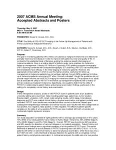 2007 ACMS Annual Meeting: Accepted Abstracts and Posters Thursday, May 3, 2007 MG111 Tromovitch Award Abstracts 9:30 AM-9:38 AM PRESENTER: Nicole M. Annest, M.D., M.S.