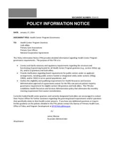 Health Center Program Governance Policy Information Notice