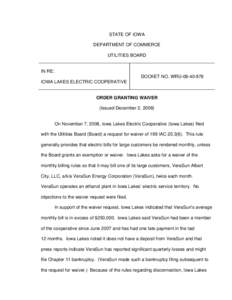 STATE OF IOWA DEPARTMENT OF COMMERCE UTILITIES BOARD IN RE: DOCKET NO. WRU[removed]