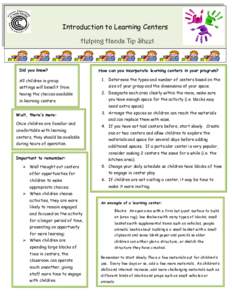 Introduction to Learning Centers Helping Hands Tip Sheet Did you know? All children in group settings will benefit from