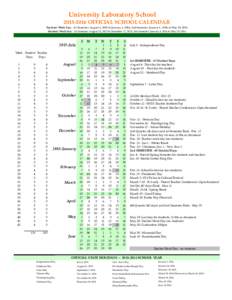 University Laboratory SchoolOFFICIAL SCHOOL CALENDAR Teachers’ Work Year - 1st Semester: August 4, 2015 to January 1, 2016; 2nd Semester: January 4 , 2016 to May 20, 2016 Students’ Work Year - 1st Semester