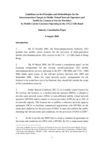 Guidelines on the Principles and Methodologies for the Interconnection Charges to Mobile Virtual Network Operators and Tariffs for Content or Service Providers by Mobile Carrier Licensees Operating in the[removed]GHz Ban