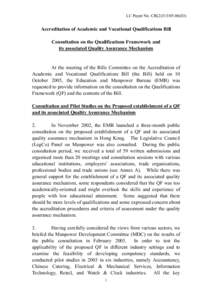 LC Paper No. CB[removed])  Accreditation of Academic and Vocational Qualifications Bill Consultation on the Qualifications Framework and its associated Quality Assurance Mechanism