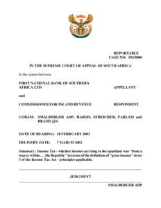 REPORTABLE CASE NO: [removed]IN THE SUPREME COURT OF APPEAL OF SOUTH AFRICA In the matter between: FIRST NATIONAL BANK OF SOUTHERN AFRICA LTD
