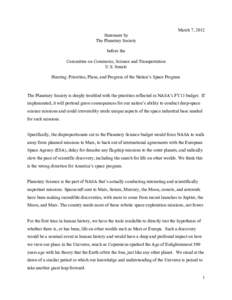 Planetary Science Decadal Survey / Planetary science / The Planetary Society / Louis Friedman / Space exploration / Manned mission to Mars / W. James Adams / Science Mission Directorate / Spaceflight / Space / Astronomy