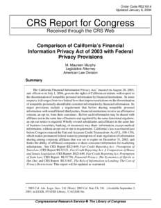 Comparison of California's Financial Information Privacy Act of 2003 with Federal Privacy Provisions